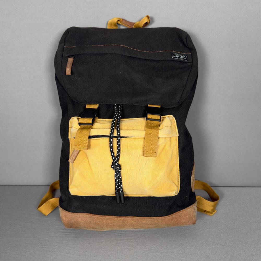 SUPERDRY Toploader Black & Yellow Canvas Backpack BookBag Laptop Bag